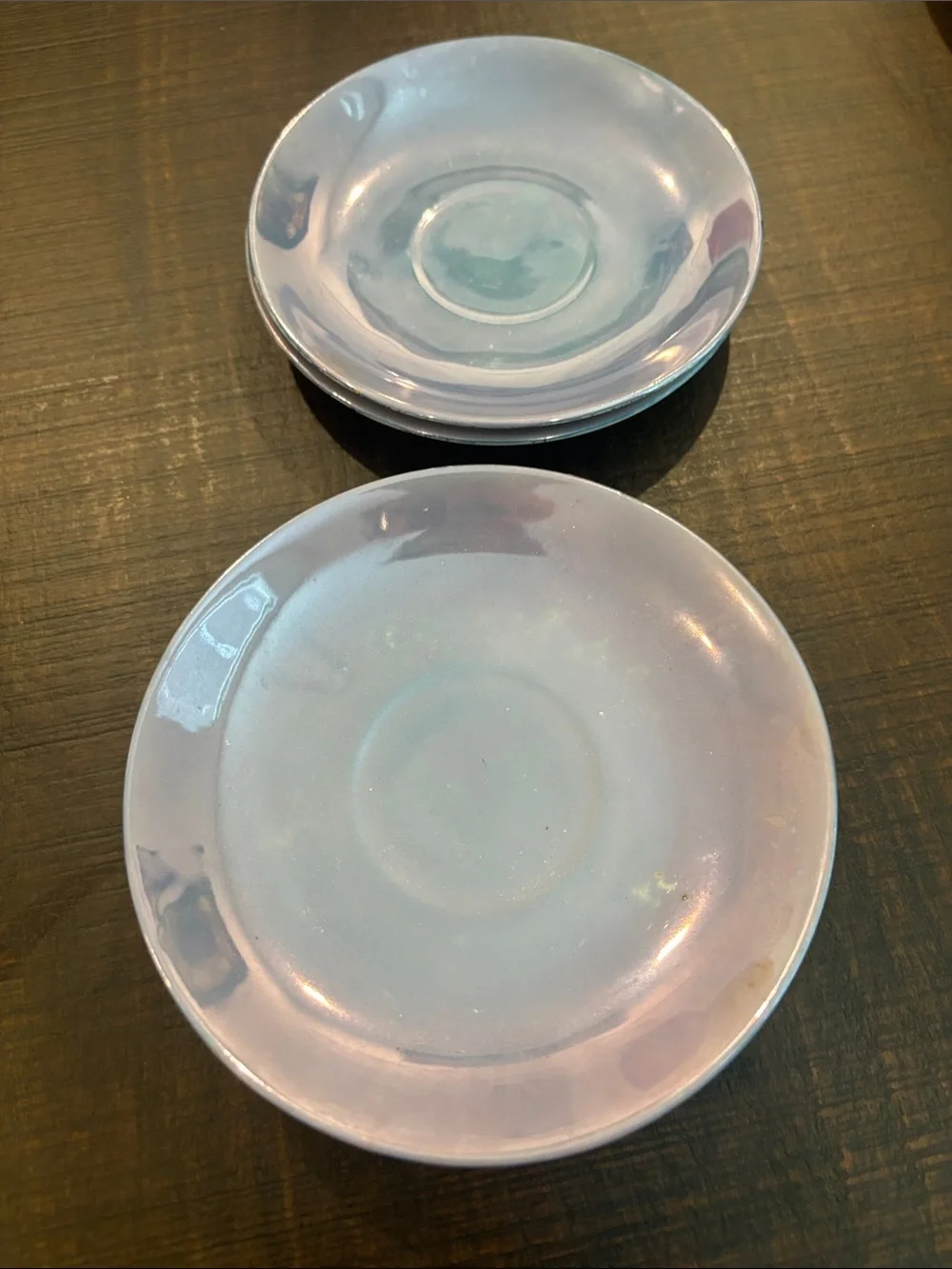 Mid-Century Japanese Style Iridescent Blue Ceramic Tea Saucers, Set of 6